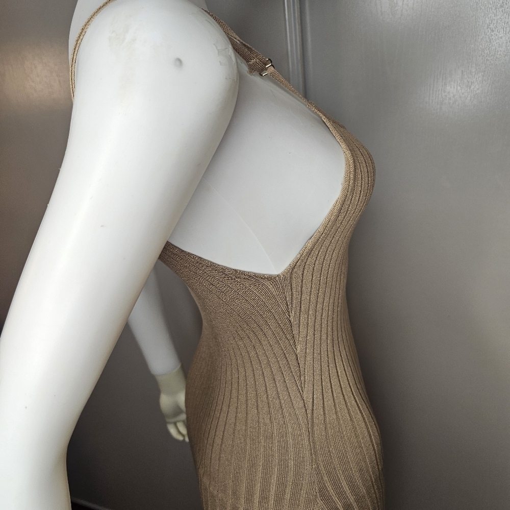 Hera Collection Taupe Dress Ribbed With Side Opening Size S Sexy Clubwear NEW - Picture 7 of 16